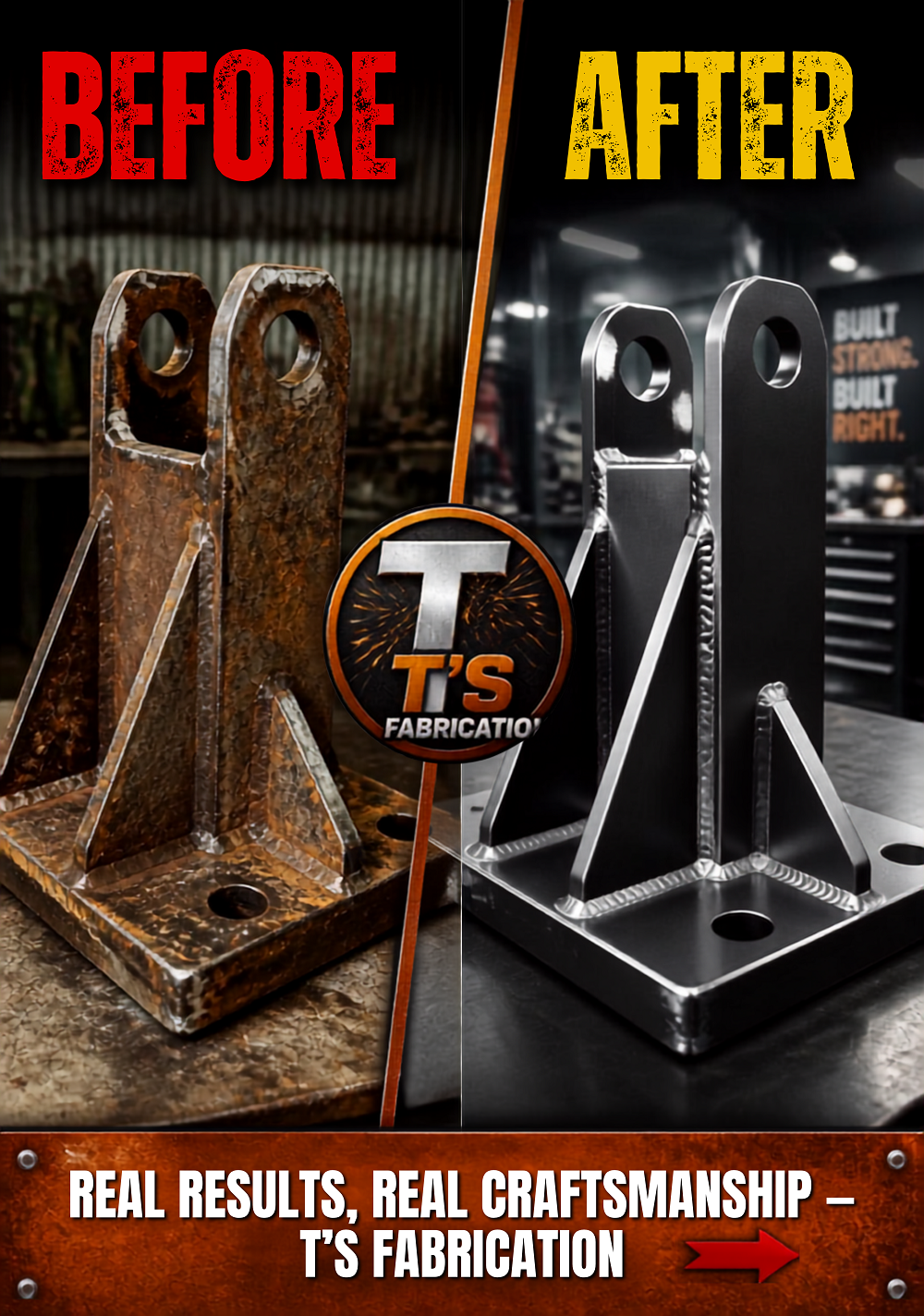 Social media graphic for T's Fabrication, a metal fabrication company in Twin Falls, Idaho — "Fabrication Equipment Showcase"