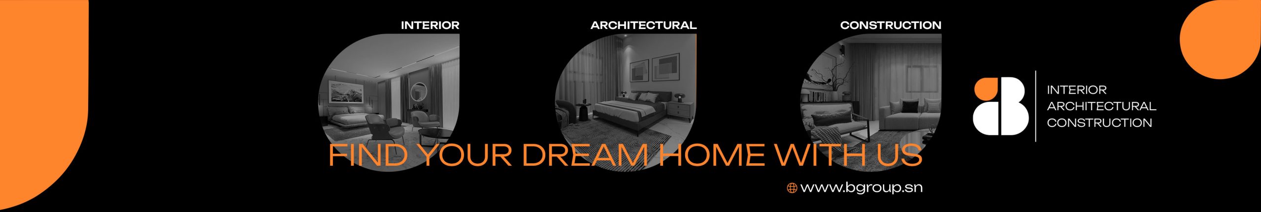 LinkedIn cover banner design for IB Interior Architectural Construction