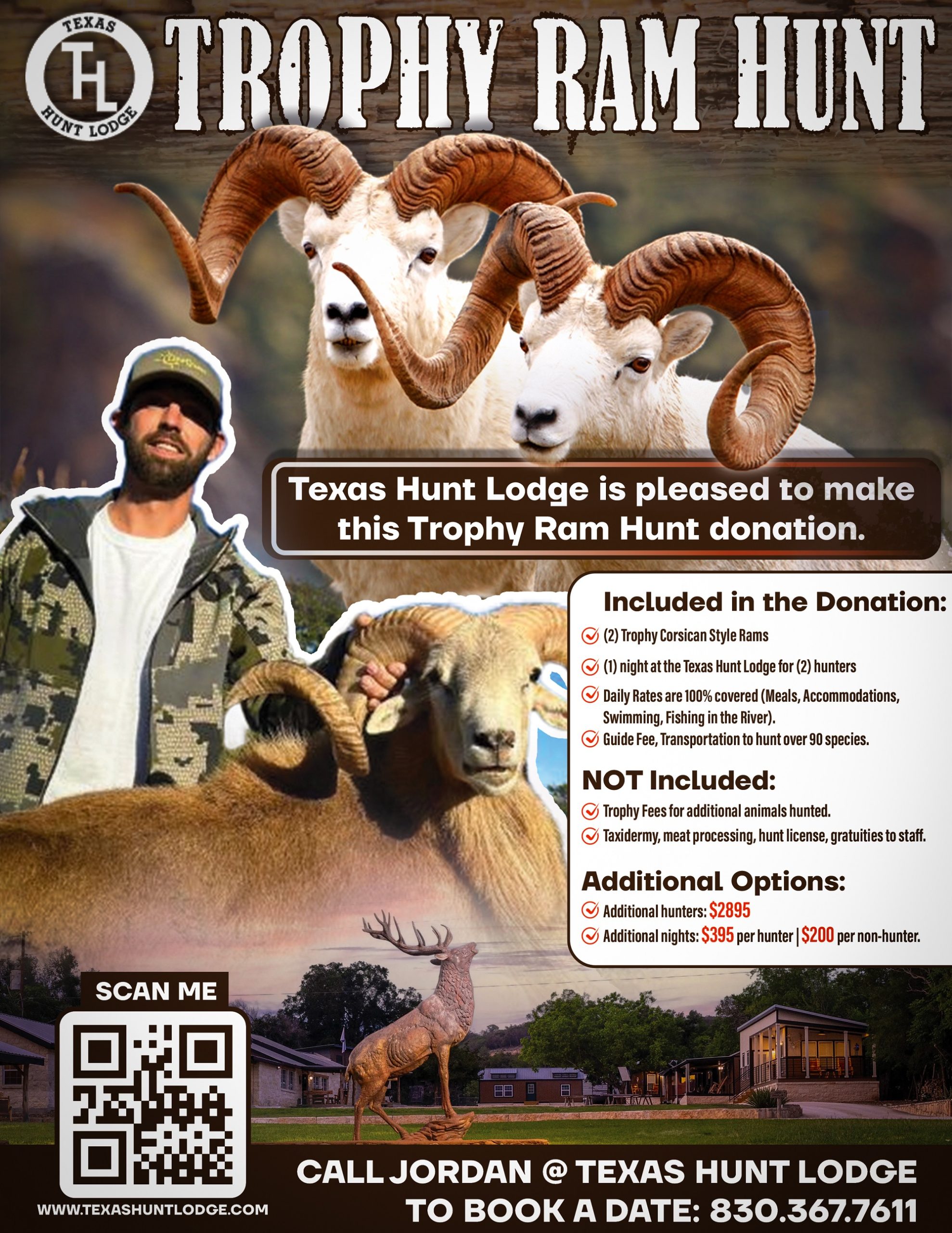 Promotional flyer design for a bighorn ram hunting lodge event, version 2
